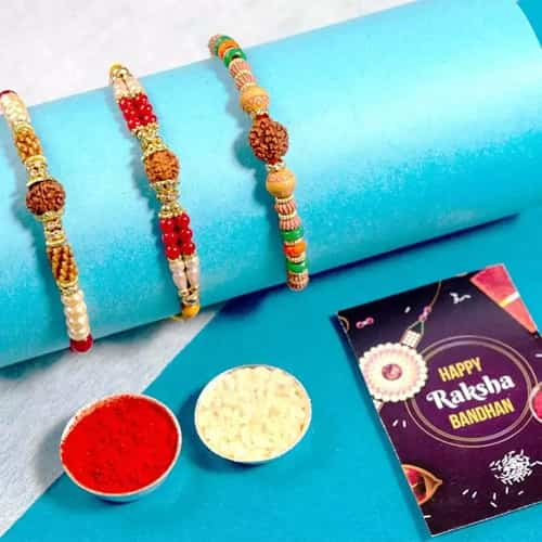 Elegant Rudraksh Rakhi Trio