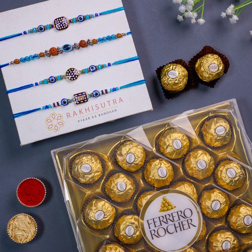 Stylish Evil Eye Rakhi Set N Ferrero Rocher Combo