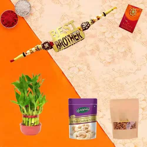 Attractive Bhai Rakhi with Dry Fruits n Bamboo Plant