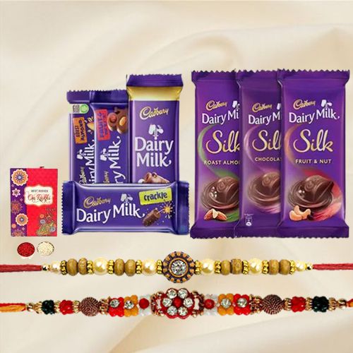 Assorted Cadbury With 2pcs Designer Rakhi Gift for Brother