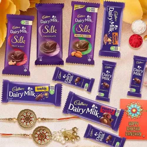 Assorted Cadbury With a Bhaiya Bhabhi Rakhi Set Gift for Brother