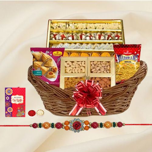 Appealing Rakhi Delicacies in a Basket