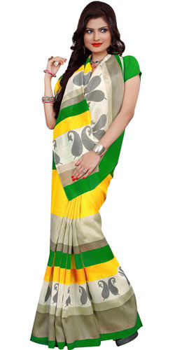 Chic Crepe and Chiffon Printed Saree from Rainbow