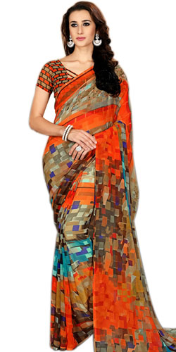 Flattering Printed Multi Color Marble Chiffon Saree for Fashionable Women
