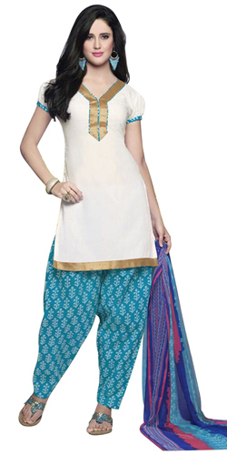 Flattering Pure Cotton Patiala Suit in White