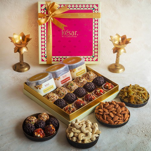 Mouth-Watering Assorted Nuts N Laddoo Gift Box from Kesar