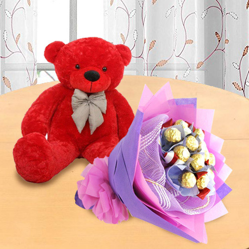 Marvelous Red Teddy with Ferrero Rocher Bouquet