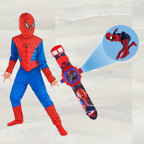 Exclusive Spiderman Projector Watch N Spiderman Costume for Kids