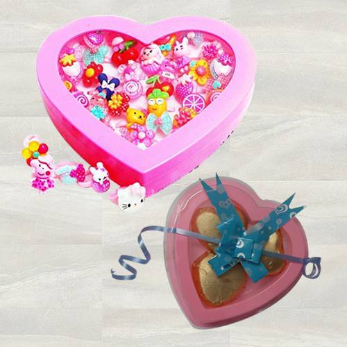 Exclusive Cartoon Finger Rings with 3 Pcs Heart Shaped Chocolates