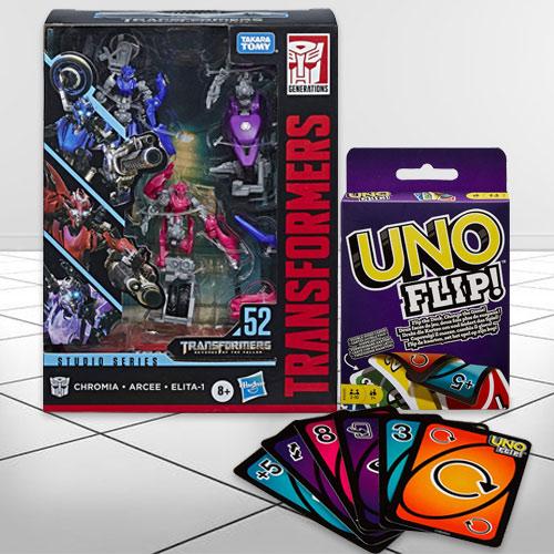 Exclusive Transformers Action Figure N Mattel Uno Flip Side Game