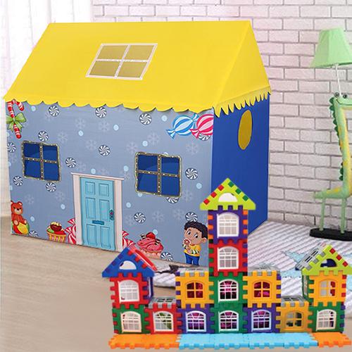 Special Tent House for Boys with 72 Pcs Multi Colored Jumbo House Building Blocks